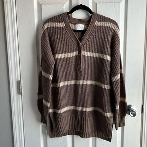 Pink Rose Striped Knit Henley Sweater